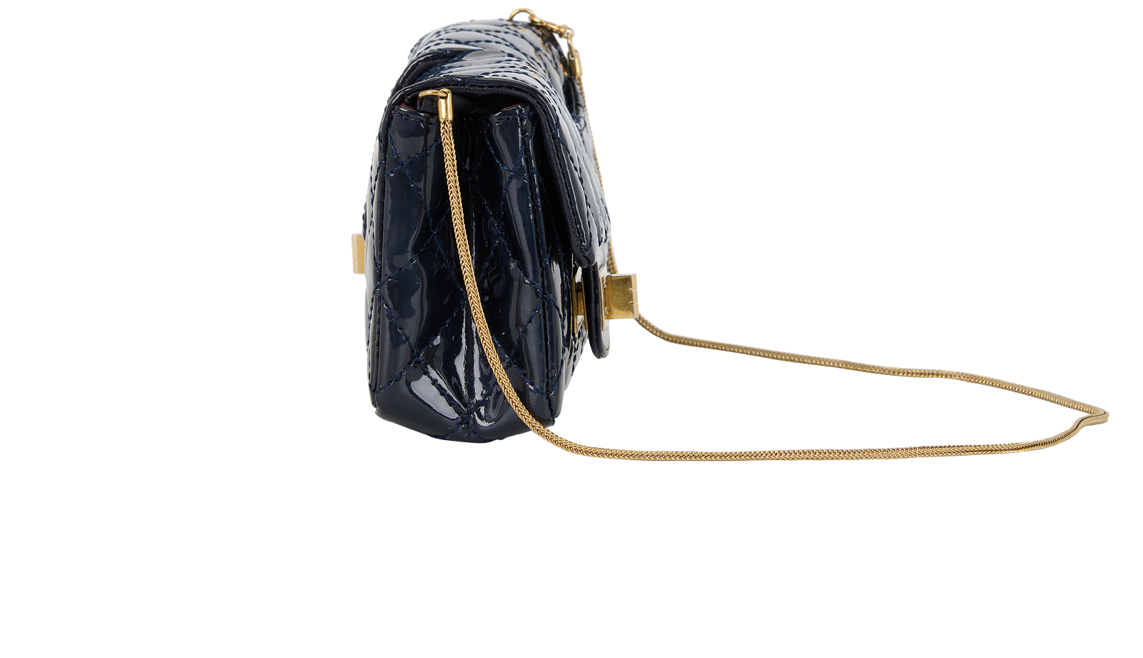 Quilted Reissue Double Flap Clutch, &pound;1,500, Handbags, Navy, Patent Leather, Bottom view